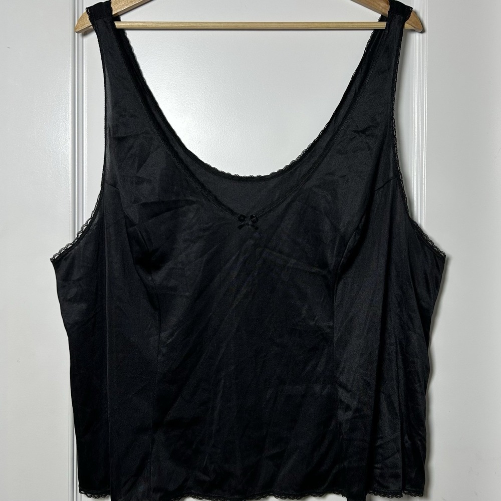 Vassarette Vintage 90s Black Nylon Lace Trim Satin Bow Cami Top Whimsigoth Style